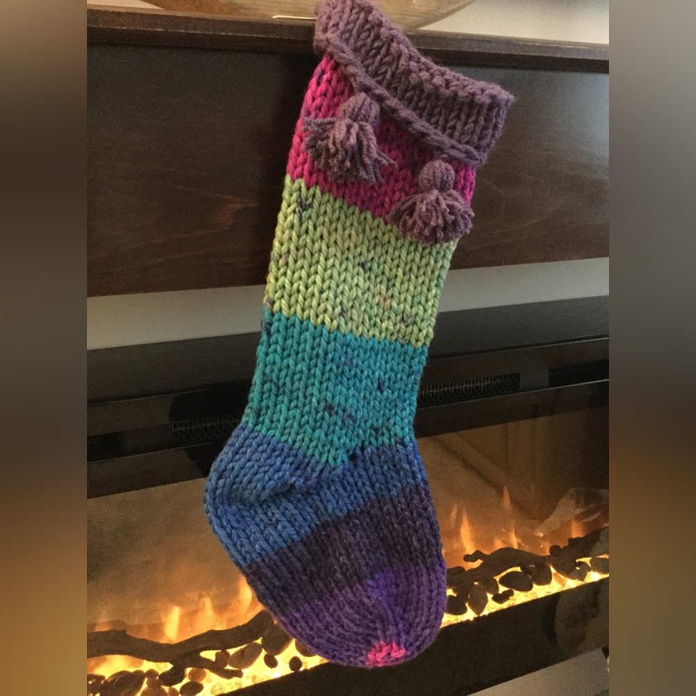 NWT Christmas Stocking Sock striped multicolour large chunky knit acrylic/wool